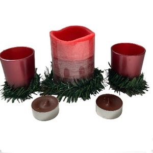 Flameless and Tea Candle Set with Garland and 2 Toned Red Candles Set of 5